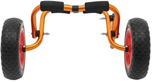Bdneygtyr Chariot de kayak pliable et léger en aluminium pour kayak et SUP, 80 kg, avec pneus en caoutchouc plein, sangle et rembourrage de protection, orange/noir