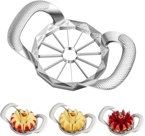 JNEYVIC Cortador Manzanas Acero Inoxidable 304 Profesional Descorazonador Frutas Grande 12 Gajos Uniformes, Vaciador Manzana Metalico Reforzado Antirotura 18/10 para Tartas y Frutas, Apto Lavavajillas
