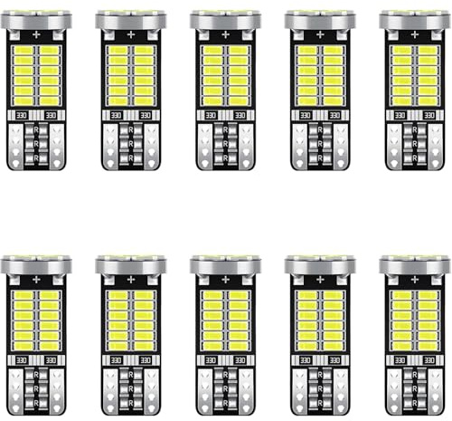 SIGANDG Lampadine LED T10, 6500K 300LM 2W 12V, 34 SMD 3014, Lampadine W5W a Cuneo Progettate Senza Polarità per illuminazione Interna Auto, Plafoniera, Luci Targa, Cruscotto, 10 Pezzi (Bianco)