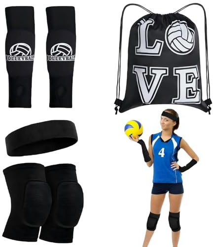 Ziyonix 4 piezas de rodilleras de voleibol, 1 par de protectores de brazo para voleibol + protectores de rodilla para voleibol, rodilleras transpirables elásticas suaves de espuma, con cinta para la