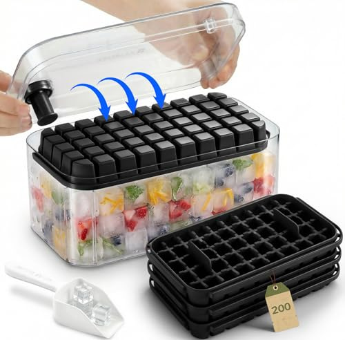 Molde para hielos reutilizable con tapa, Cubiteras Para Hielo, Versión mejorada 2026, hace hasta 200 hielos, gran capacidad, Hielos Reutilizables (Negro)