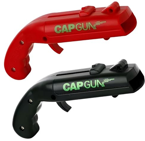 WUMZIRA Pack de 2 Abrebotellas Pistola Lanza Chapas, Abridor de Botellas de Cerveza Divertido para Fiestas y Juegos de Beber, Gadget Original de Cocina y Bar, Rojo y Negro