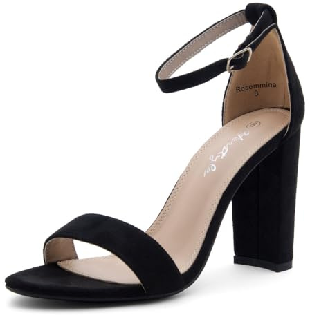 Herstyle Women’s Chunky Block Heels – Open Toe Ankle Strap Sandals, 3.75 Inch High Heels for Wedding, Party & Dressy Occasions – Comfortable Strappy Dress Shoes, Black, Size 9.0, Rosemmina