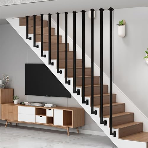 YUDE Rampe d'escalier en forme de l,Rail de tube carré en fer forgé noir de type L,Clôture de protection personnalisée pour les enfants âgés pour Villa intérieure/loft/appartement (30)