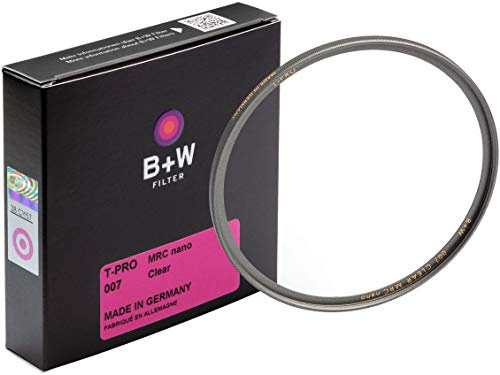 B+W 007 Filtro de protección, Filtro Transparente (49 mm, T-Pro, Acabado Titanio, MRC Nano, 16 Veces rectificado, Super Fino, Premium) 1097732 49