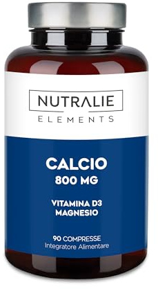Kalzium Magnesium Vitamin D - 800 mg Kalziumkarbonat - Kalziumpräparat mit Magnesium und Cholecalciferol – 90 vegane Tabletten Calcium Elements Nutralie