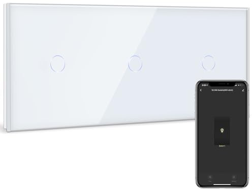 BSEED Smart Alexa-strömbrytare, dubbel 1-vägs trippel wifi-strömbrytare som fungerar med Amazon Alexa och Google Home, ljusströmbrytare av glas, pekskärmsbrytare, vit (neutral tråd krävs), 228 mm