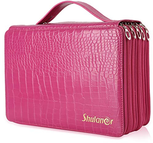 Shulaner 250 Single Slots Colouring Pencil Case with 5 Zipper Layer Large Capacity Pencil Pouch Pen Case Pencils Organizer Storage - Rose Red