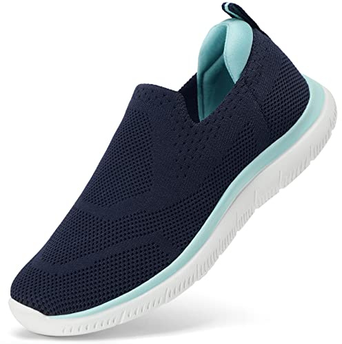 HKR Basket Femme Chaussures de Respirantes Marche Mode et San Lacet Sport Travail Tennis Confortable Chic Femme Ultra LéGèRe Fitness Campus Slip on Enfiler Sneakers Bleu Sarcelle 38