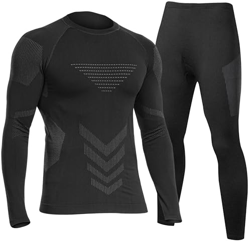 UNIQUEBELLA Mens Thermal Underwear Set Long Sleeve Tops Long Johns Thermal Base Layer Bottom Fleece Lined Quick Drying