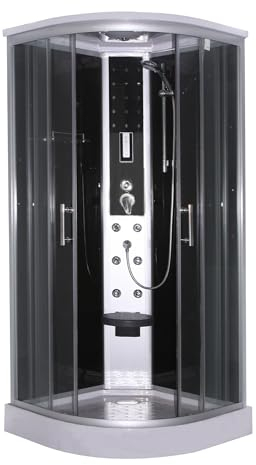 SANOTECHNIK Komplettduschkabine SCALA 90×90×215?cm – All?in?One Komplettdusche | ESG-Sicherheitsglas, 6 Massagedüsen, Radio & Beleuchtung, Klappsitz, Quick?Line Schnellmontage, CL96