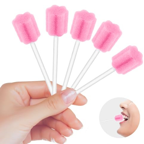 80 Piezas Esponja de Higiene Bucal, Desechable Oral Cuidado, Hisopos Bucales Desechables, Hisopos Dental Estéril Desechables, Limpieza Boca Hisopos, para Adultos, Ancianos, Niños (Rosa)