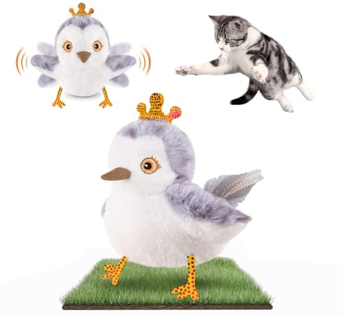 Migipaws Cat Toys Flapping Bird (No Flying) Lifelike Sandpiper Royale Chirp Tweet Rechargeable Touch Activated Kitten Toy Interactive Exercise Toys for All Breeds Cat Kicker Catnip Toys