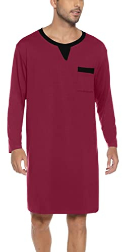 Yukiuiny Maglie Pigiama Uomo Abbigliamento da Notte Camicie Lunghe per Dormire,Maniche Lunghe/B-Rosso Vino/4XL