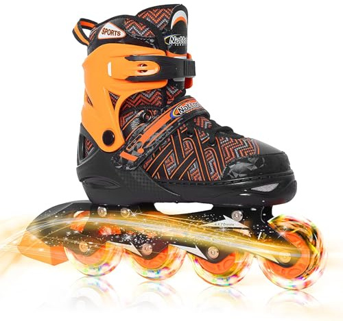 Nattork verstellbare Inline-Skates für Tollder Boys mit leuchtenden Rollen - Orange Little Kids Blade Rollschuhlaufen für Anfänger Größe 27 28 29 Alter 3 4 5 6