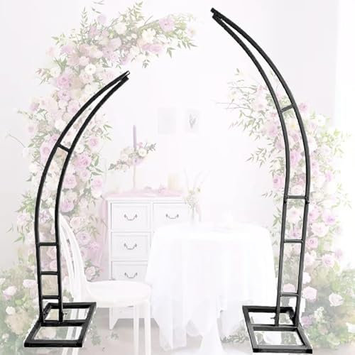 UIHECTA Metal Wedding Arch Stand, Set of 2 Curved Arch Backdrop Stand, Photography Backdrop Stand, Curved Flower Balloon Frame Arch, Half Moon Balloon Arch, for Ceremony and Party,Black,1.8m+2.1m
