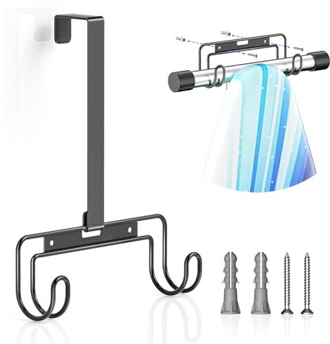 XILIMEN Ironing Board Hanger, Iron Holder Wall Mount, Ironing Board Storage Holder with Removable Hooks, Wall Mounted Ironing Board for Laundry, Hotel Rooms (Black)