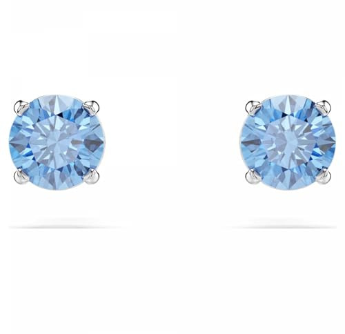 Swarovski Stilla Attract Ohrstecker, Rhodinierte Ohrringe mit Blauen Swarovski Zirkonia im Rundschliff, Größe: 0.4 x 0.4 cm