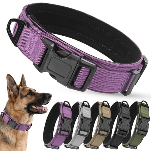 Ledeak Collar Perro Táctico, Ajustable Antitirones Nylon Collares para Perros con Hebilla de Seguridad para Perros Mediano Grande, Suave Collar de Perro, Duradero Tacticasl Dog Collars (Violeta, M)