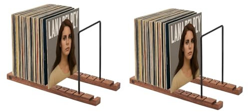 1PCS Vinyl Record Storage Holder 50 Album Record Storage Holder Metal Display Rack Wood Vinyl Holder lp Storage Box Shelf CD Display Rack Stand Organizer for Modern Home Office Desktop Decor