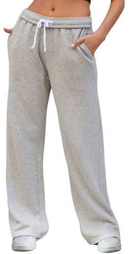 FACDIBY Womens Wide Leg Sweatpants Fleece Baggy Sweat Pants Grey S