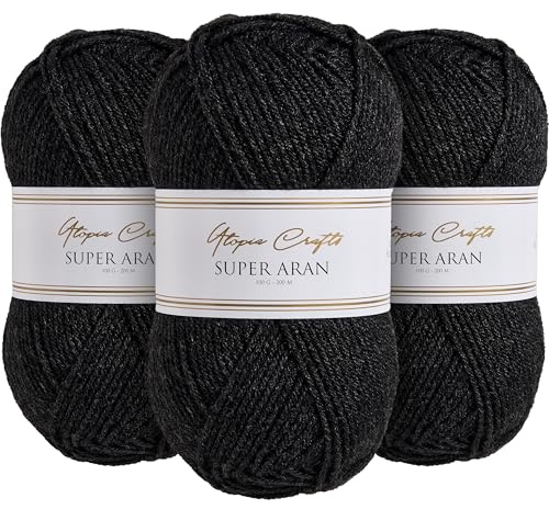 Utopia Crafts Super Aran Lot de 3 pelotes de fil à tricoter et crochet 100 g (gris anthracite)