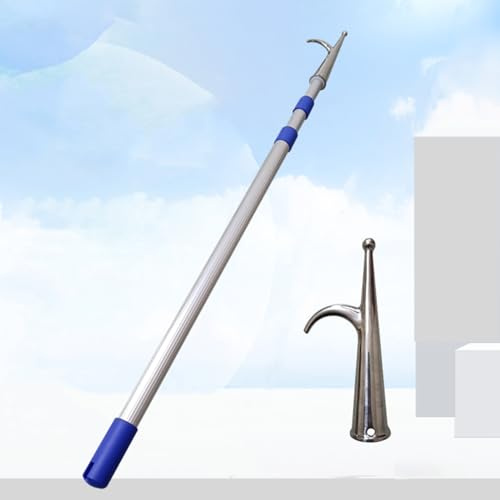 Boat Hook Telescopic Boating Poles with Replaceable Hooks, 3-Stages Heavy Duty Boat Hook Pole, Rescue Hook for Berthing/Unberthing/Towing Ropes(130-300cm/51-118)