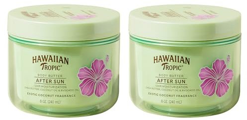 Hawaiian Tropic After Sun Body Butter with Coconut Oil, Beach Essentials, Tan Extender Lotion, 8oz each, Twin Pack (Pack of 2)