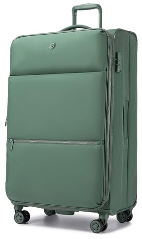 Miss Lulu Erweiterbarer Koffer Extra Groß, Leichter weicher Reisekoffer mit Volumenerweiterung, Stoff Koffer mit 4 Rollen für Lange Reise, 85 x 49 x 34.5cm, 112L, Grün
