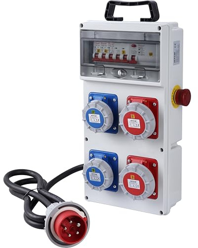 Electraline 60424 Quadro Elettrico di Distribuzione 4 Prese CEE, Spina CEE 3P+N+T, Cavo 1.7M H07RN-F 5G2.5, IP67, con interruttore differenziale RCD 30ma + Interruttori magnetotermici MCB