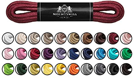 Mount Swiss Luxury Schuhbänder I Wasserabweisende und reißfeste Schnürsenkel rund ø 2-3 mm aus feiner Baumwolle/gewachst Farbe: Cherry, Länge: 90 cm