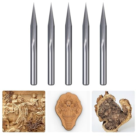 HUHAO 5pcs Straight Router Bits 20 Degree Engraving V Bits 1/8 Shank 2 Flutes 0.1mm Tip Engraving Tool Bits CNC V Groove Router Bit for Acrylic Wood MDF Stainless Steel