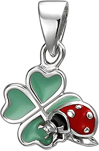 Jobo Kinder-Anhänger Marienkäfer auf Kleeblatt aus 925 Sterling Silber