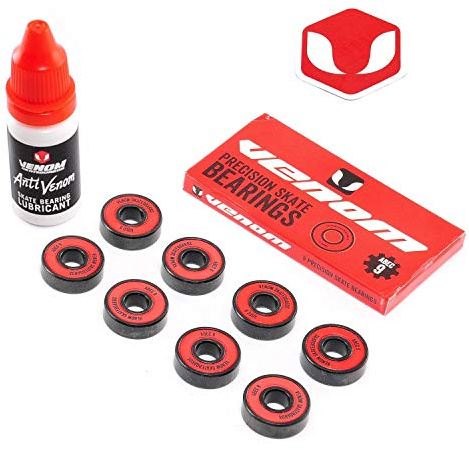 Venom Skateboards & Bones Reds Swiss Ceramic ABEC11 Skate 608 Bearings includes Venom Bearing Lubricant/Oil Gift Pack for Skateboard/Longboard/Crusier/Scooter/Roller/Quad/Inline Skate/Derby