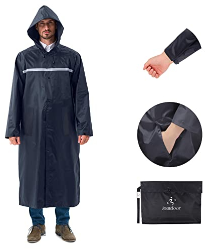 ioutdoor Regenmantel 100% Wasserdicht, der Extra Lange Regenschutz mit Taschen/Reflexstreifen/Kordelzughauben/Reißverschluss/Knopf, 3 Farben, 3 Größen, XXL