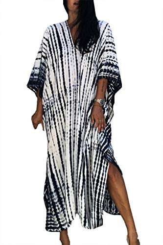 L-Peach Boho-kimono för kvinnor, lång cardigan, rymliga myskläder, överdimensionerad kaftan, strandklänning, täckande kläder, morgonrockar, Ensvart vit, en storlek