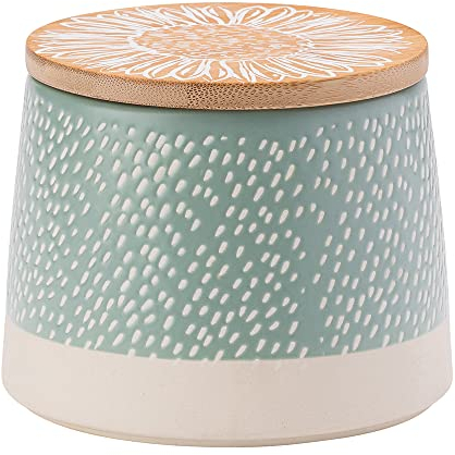 English Tableware Company Artisan Flower Blue Canister with Bamboo Lid