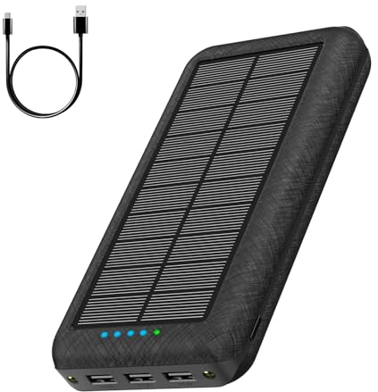 Portable Charger Solar Charger Power Bank 26800mAh Battery Pack Camping Waterproof External Backup Charge with 3 Outputs 2 Input LED Flashlight for Travel Hiking Outdoor