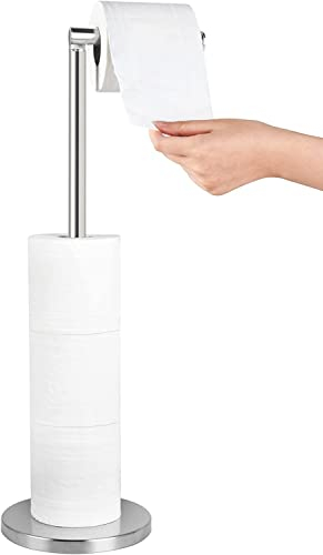 YUET Portarrollos de Papel Higienico de Pie Porta Rollo Papel de Baño de Acero Inoxidable Sus 304 con Base Pesada Soporte Independiente de Metal Almacenamiento para 5 Rollos,Plata Espejo
