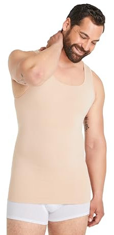 FINN Seamless Kompressions-Shirt Herren mit Bauchweg Effekt - Figurformendes Shapewear Tank-Top ohne Nähte - Starkes Body Shaper Unterhemd für einen flacheren Bauch Unsichtbare Hautfarbe Nude L