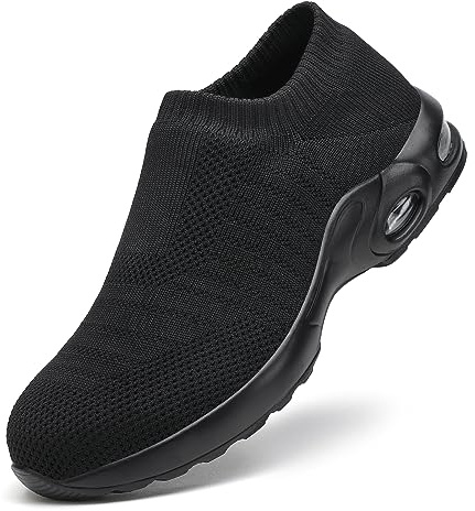 Steel Toe Shoes for Women with Arch Support, Lightweight Comfortable Work Safety Shoes Slip Resistant Indestructible Sneakers, All Black 39