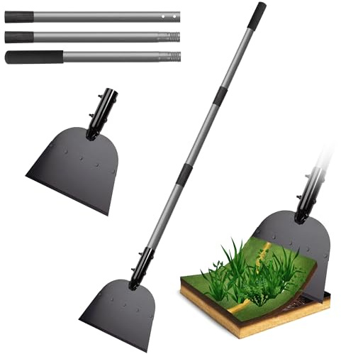 Walensee Pala piatta, resistente raschietto per pavimenti con manico lungo per diserbo, rimozione del muschio, bordi del prato e pulizia esterna, raschietto per la pulizia del giardino in metallo, per