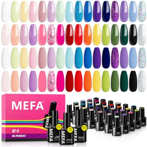 MEFA Smalto Semipermanente Unghie, 35PCS Kit Semipermanente Unghie con Base Coat e Glossy & Matt Top Coat, Smalto per Unghie in Gel UV LED Professionali Kit
