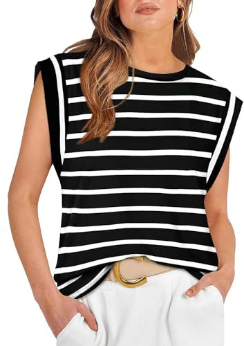 Heersan Chaleco Sin Mangas para Mujer Camisetas Mujer Verano Camiseta Rayas Cuello Redondo Casual Holgado Moda Tank Top Mujer S-2XL