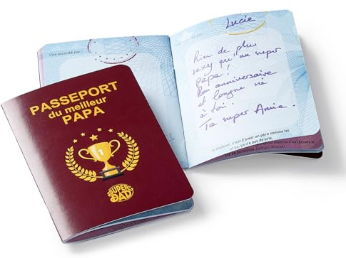 Les mots sont des cadeaux | Bästa pappas pass | Original pappas födelsedagspresent | Personlig farsdagspresent | Riktigt falskt pass som gästbok