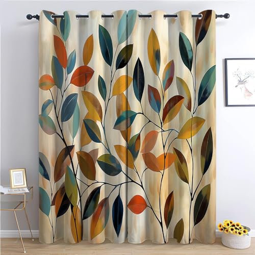 CozyRest Blickdichte Gardinen Bunte Blätter in Aquarell Verdunkelungsvorhang - Lichtundurchlässige Vorhang mit Ösen für Schlafzimmer Geräuschreduzierung 160 x 70 cm, 2er Set