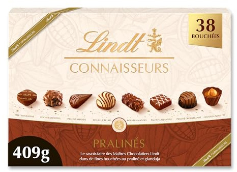 Lindt - Boîte CONNAISSEURS Pralinés - Assortiment de Chocolats au Lait et Noirs Pralinés - Idéal pour Noël, 409g