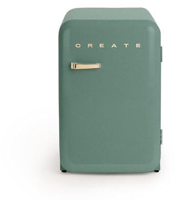 CREATE / RÉTRO FRIGO 83.5 ARGENT/Réfrigérateur vert sauge avec poignée or / 98W, basse consommation, 2 étagères, régulateur de température, porte-bouteilles, 56x54x84cm.