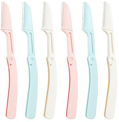 WOLMIK Maquinillas de afeitar faciales para mujer, 6 piezas, herramienta exfoliante Dermaplaning, maquinillas de afeitar plegables para cejas, maquinilla de afeitar portátil para depilación facial,