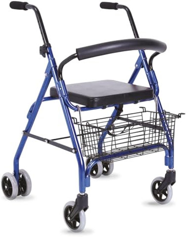 REMEDIA ONE - Rollator Deambulatore con Seduta per Anziani e Disabili con Freno a Pressione - Deambulatore per Anziani 4 Ruote Pieghevole con Cestino Porta Oggetti